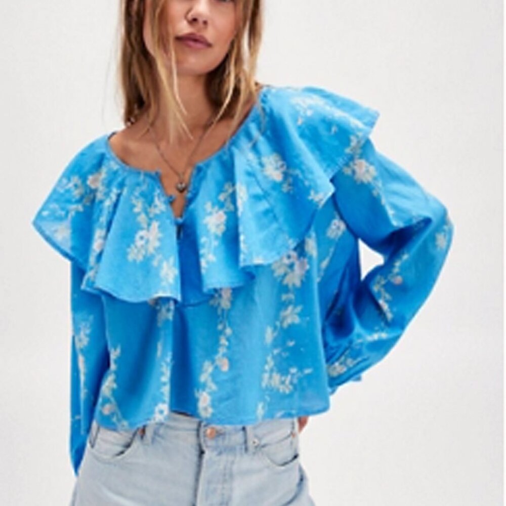 Free People Imperial Blue Camilla Printed Blouse (M)